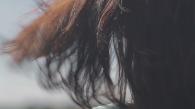 wind blowing woman's hair