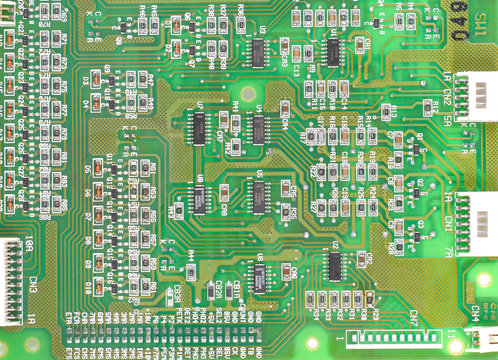 Detail of an electronic printed circuit board with many electric