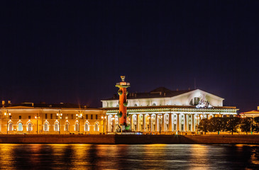 Fototapeta na wymiar Rostral column and Stock Exchange building. Saint Petersburg. Russia