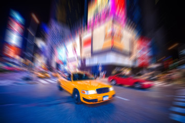 Blurry abstract photo of New York City streets, USA
