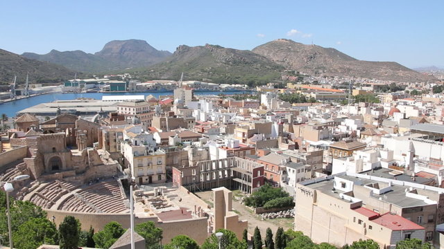 View from high of Cartagena, Spain, Panorama of downtown