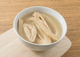 Bowl of Chinese Bamboo Shoot with Mushrooms Soup