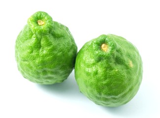 Two Kaffir Lime Fruits on A White Background