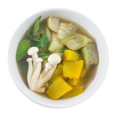 Top View of Thai Spicy Mixed Vegetables Soup