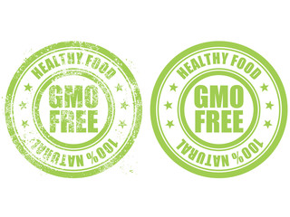 Grunge rubber stamp with inscription GMO free natural bio food