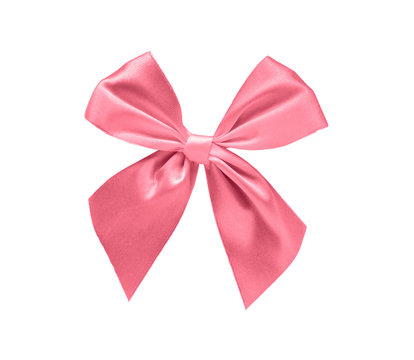 Pink ribbon bow isolated on white background, design element