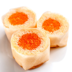 Orange cupcakes on white background.