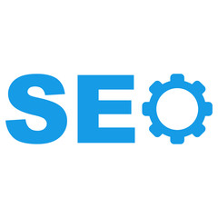 Obraz premium Icono plano texto SEO con engranaje azul
