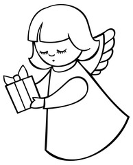 Contour image of angel flying with  a gift