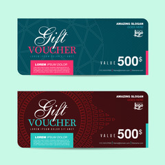 Gift voucher template with colorful pattern,cute gift voucher certificate coupon design template,
Collection gift certificate business card banner calling card poster,Vector illustration