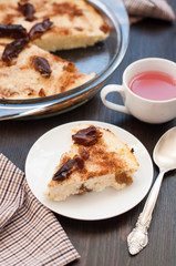 Piece of cottage cheese casserole with raisins