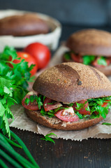 Italian tomato bruschetta with chopped vegetables, herbs and oil