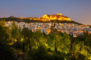 View of Athens and Lycabettus hill from Strefi Hill.