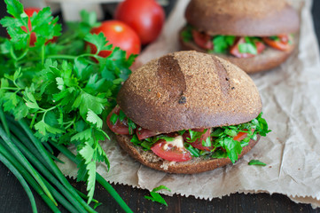 Italian tomato bruschetta with chopped vegetables, herbs and oil