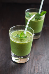 fresh homemade smoothie with spinach and bananas