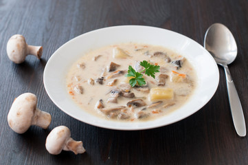 plate of vegetarian mushroom soup