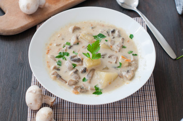 plate of vegetarian mushroom soup