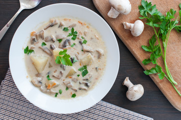 plate of vegetarian mushroom soup
