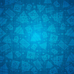 Blue christmas background with bell, star, snow, tree, vector