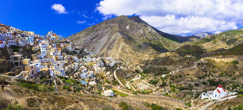impressive panorama of Olimbos- traditional village in mountains. Karpathos island