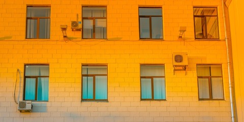 Окна здания в ярком закате дня