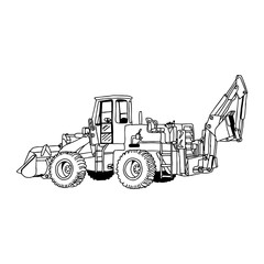 Naklejka premium illustration vector doodles hand drawn of wheel loader isolated