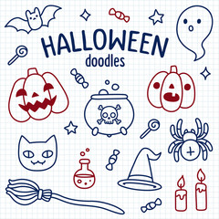 Halloween hand drawn doodle set