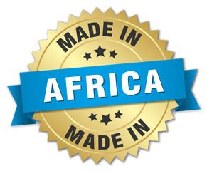 made in Africa gold badge with blue ribbon