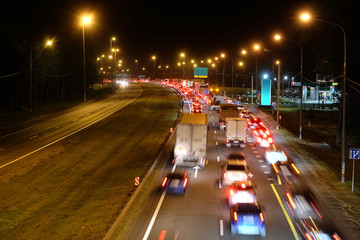 Fototapeta na wymiar Night traffic jam in Moscow