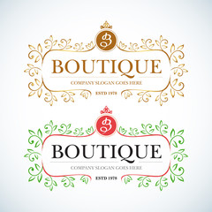 Boutique Luxury Vintage, Crests logo. Business sign, identity for Restaurant, Royalty, Boutique, Hotel, Heraldic, Jewelery, Fashion ,Real estate,Resort. Vector illustration.