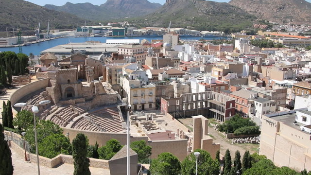 Tilt-up shot of Cityscape Cartagena, Spain