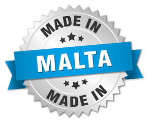 made in Malta silver badge with blue ribbon