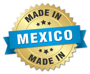 made in Mexico gold badge with blue ribbon