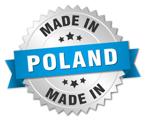 made in Poland silver badge with blue ribbon