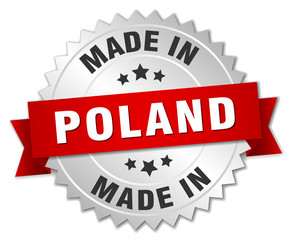 made in Poland silver badge with red ribbon