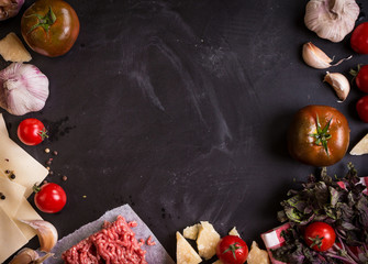 Set of ingredients for italian lasagne