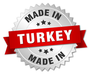 made in Turkey silver badge with red ribbon