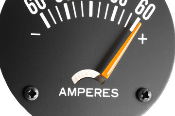 Analog amp meter, ammeter or ampere-meter measures DC direct current in units called amperes. DC...