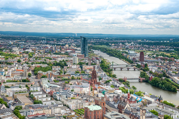 Naklejka premium Summer panorama of the financial district in Frankfurt, Germany