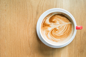Hot Coffee Art on wood table.