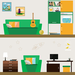 children room interior in trendy flat style for use in design