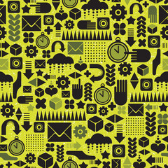 Seamless pattern with watch on green.