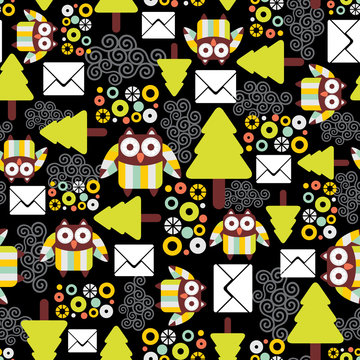 Seamless pattern with owls.
