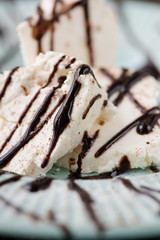 fresh vanilla ice cream with chocolate topping