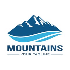 Mountain Logo Vector. vector logo design illustration of mountain lake adventure explore trip, tourism, outdoor gear, climbing,