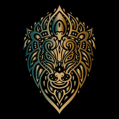 Lions head. Tribal pattern.