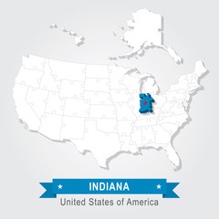 Indiana state. USA administrative map.