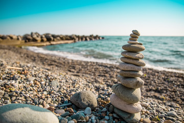 tower of rocks on the beach
