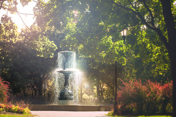 La fontaine scintillante dans la lumière d& 39 automne