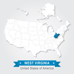West Virginia state. USA administrative map.